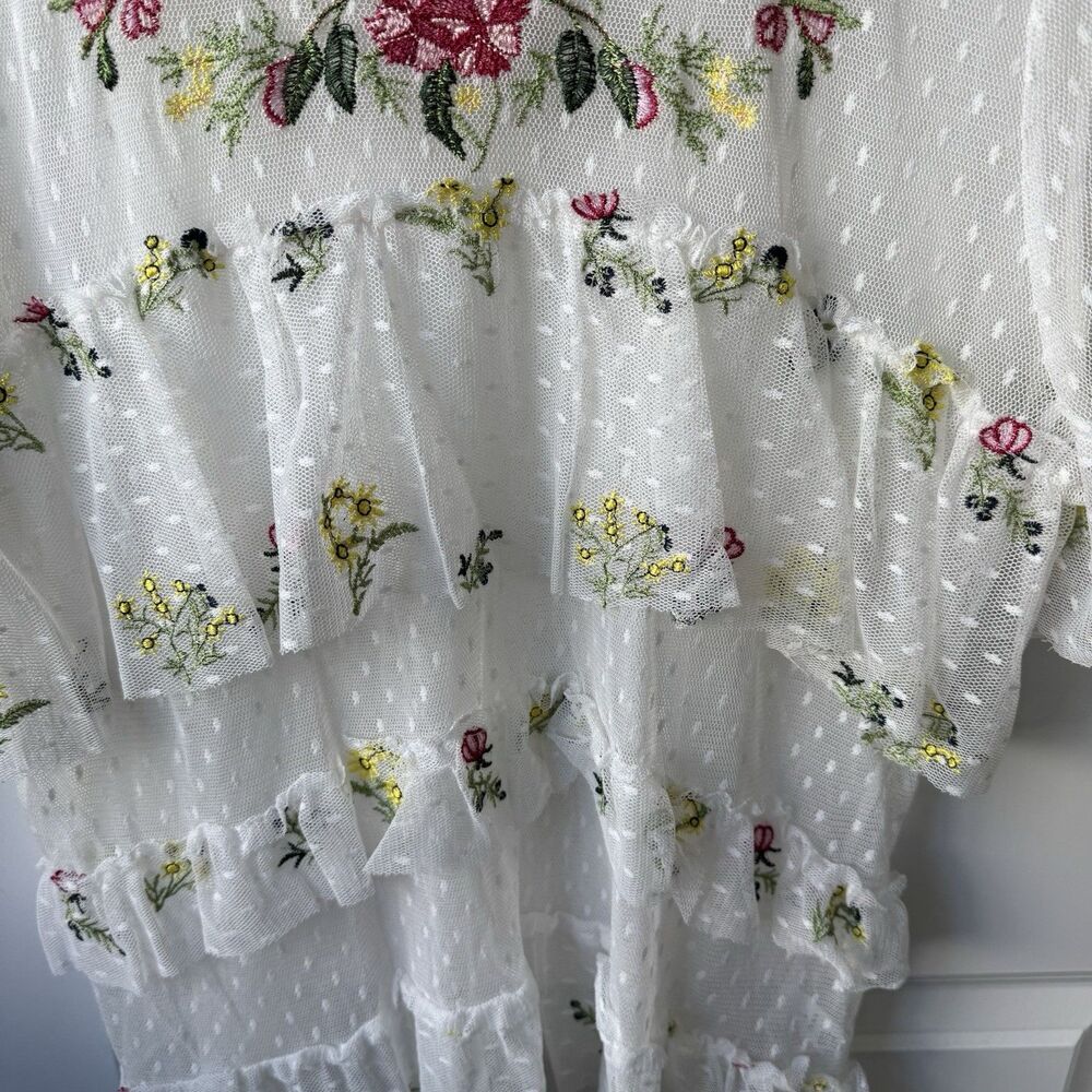 Grand & Greene Sheer Dotted White Floral  Bohemian Swiss Embroidered Top Size L - Picture 9 of 9